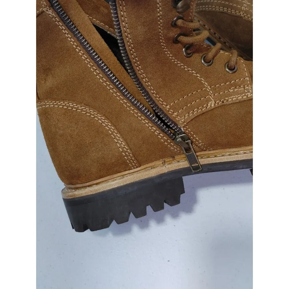 Frye Russell Tan Leather Suede Cap Toe Boots Lace / Side Zip Closure Sz Men's 8